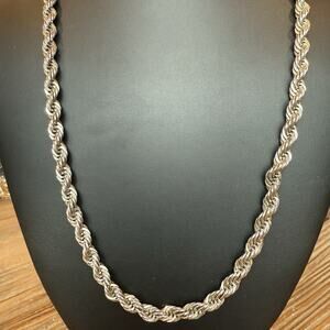 Avon Thick Silver Tone Twisted Rope Chain Necklace 24" Vintage Jewelry Chunky